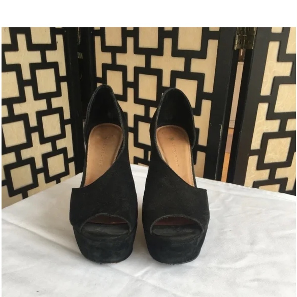 Leifsdottir Katrina Black Cut Out Wedge Platform Peep-Toe Heels